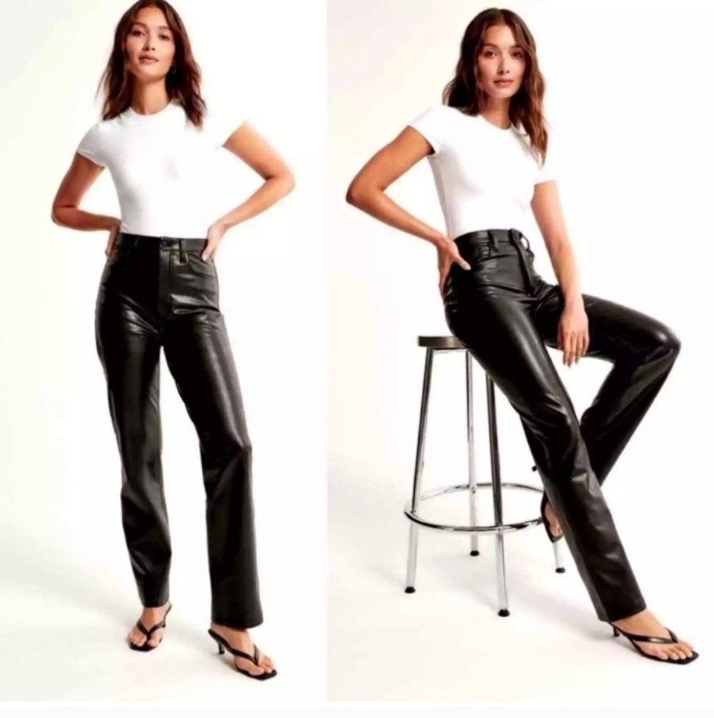 Abercrombie & Fitch 90's Straight Vegan Black  Faux Leather Pants 34/18R NWT
